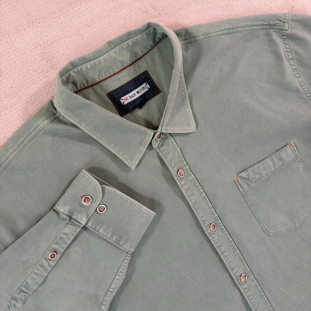 32 Bar Blues Pocket Shirt in Green Men 3XL Contrast Buttons Long Sleeve